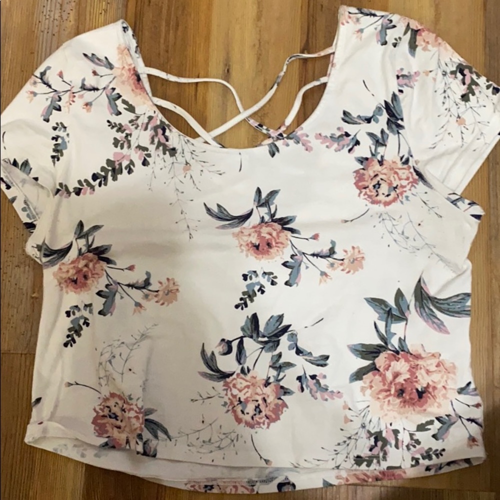 White shirt cross back with flowers